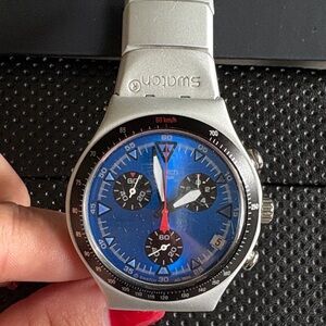 Swatch Blue and Silver Chronograph Smartwatch